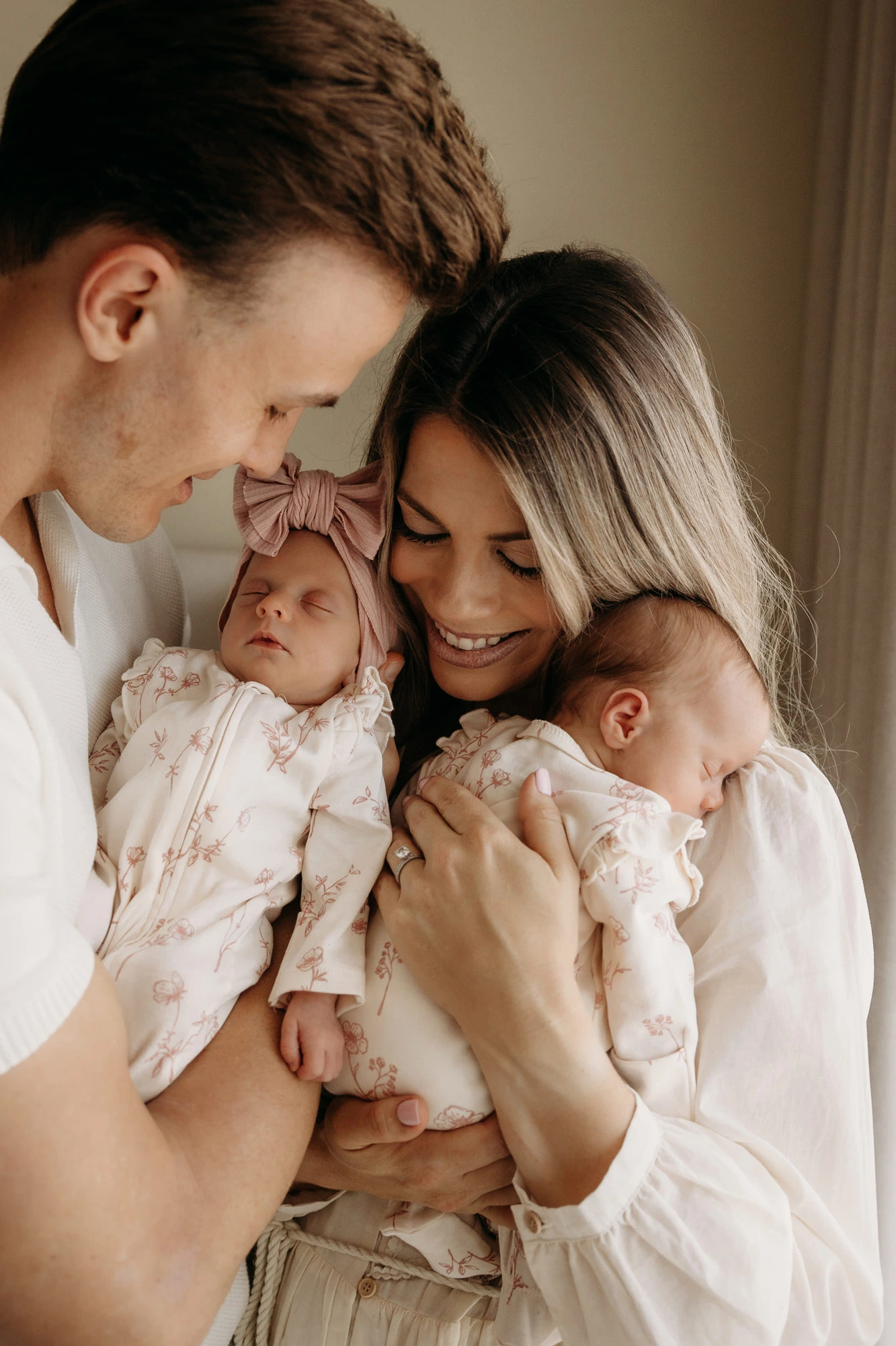 Dubai Family Photographer In Home Motherhood Embrace Sleeping Twins